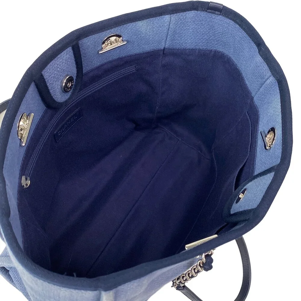 Chanel Deauville Line MM Tote Bag A67001 Blue Dark Navy Canvas Leather
